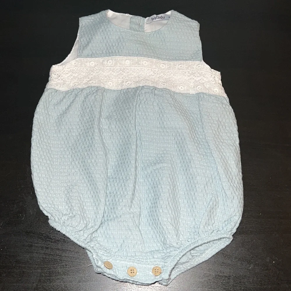 Babidu baby’s bloomer light blue / aqua white‎ trim bloomers Sz 6M
